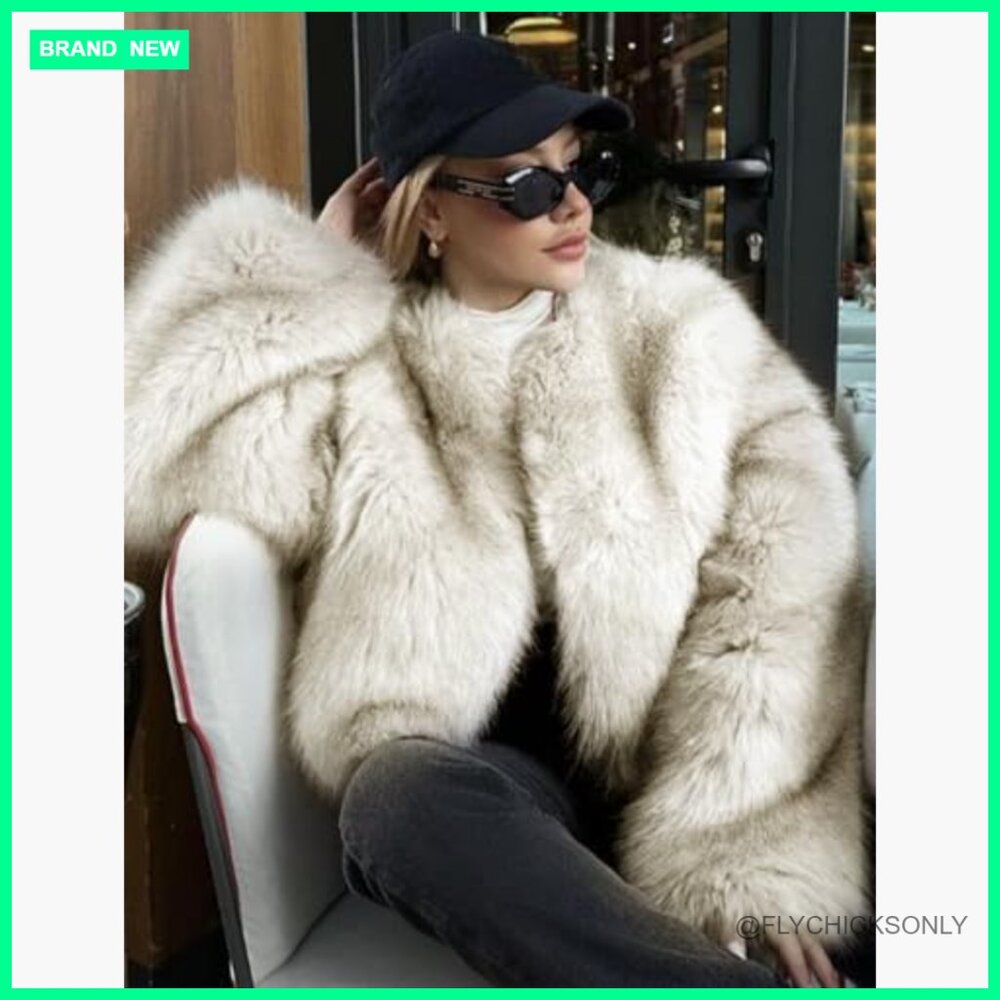 Faux Fur Coat Cropped Jacket Open Front Winter Outerwear - Picture 4 of 6